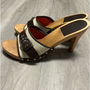 Coach wooden, heeled, sandal, size 9